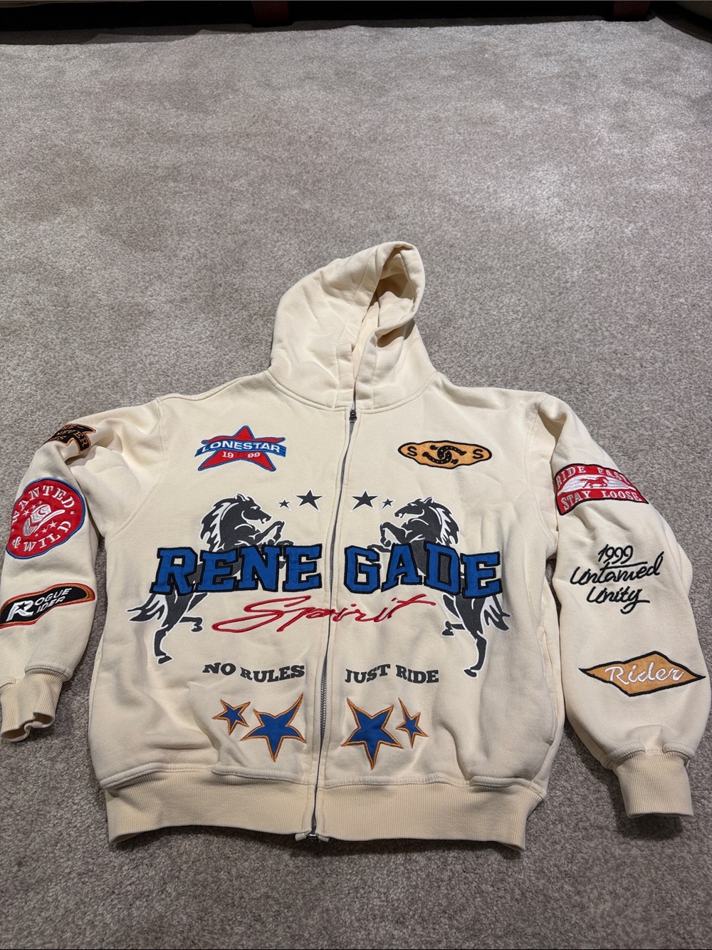 ReneGade Cream Graphic Zip-Up Hoodie Jacket
